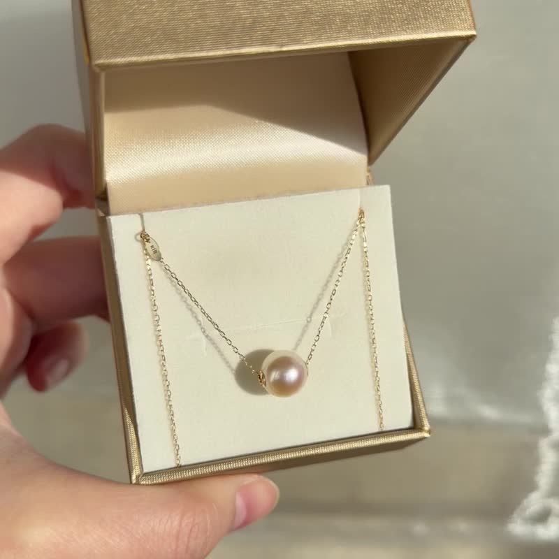 日本製 特惠 18k金 9-9.5mm大尺寸 香檳色akoya珍珠項鏈 路路通 - 項鍊 - 珍珠 白色