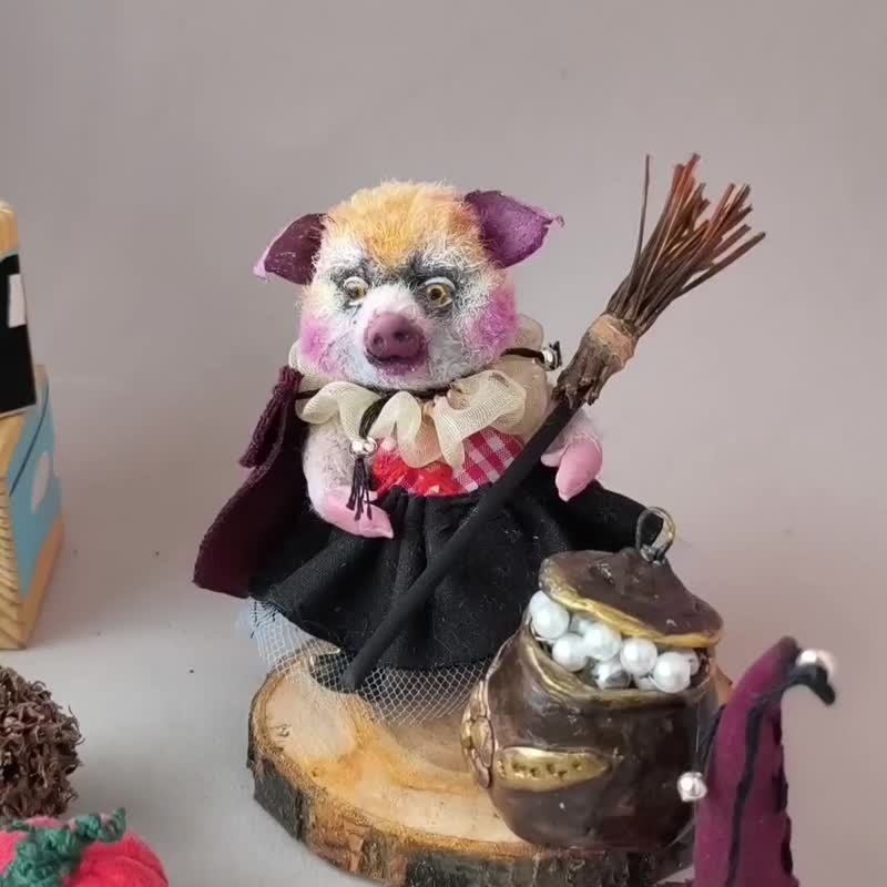 Miniature plush  figurine donkey- - 公仔/玩偶 - 羊毛 粉紅色