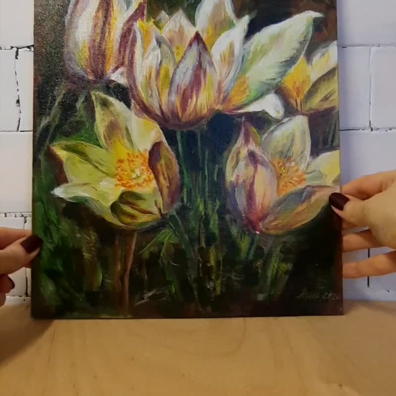 Crocus painting Original acrylic painting Floral painting Still life painting - โปสเตอร์ - วัสดุอื่นๆ หลากหลายสี