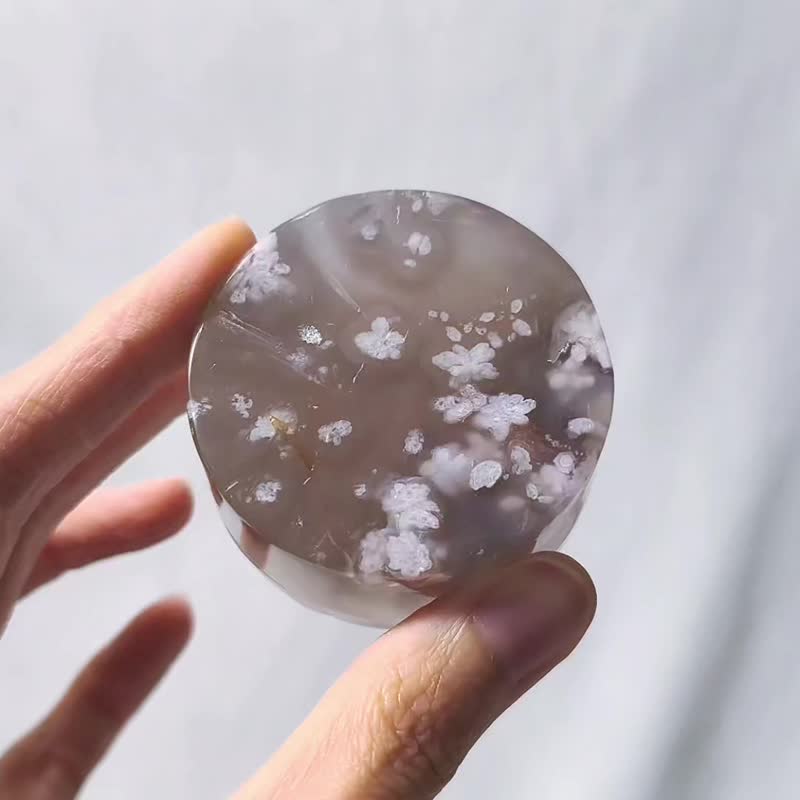 櫻花瑪瑙 藕紫 鐲心 圓牌 紙鎮 文鎮 無飾牌 收藏 擺件 單品 禮物 - 擺飾/家飾品 - 寶石 紫色