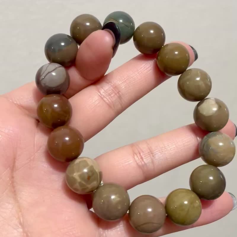岩燻琥珀綠 下午茶必備【茶凍系阿拉善手串】沙丘墨壤/一物一拍 - 手鍊/手環 - 水晶 多色