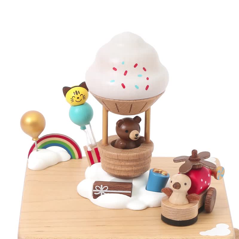 【Hot air balloon party】Mini Round & Round Music Box | Wooderful life - ของวางตกแต่ง - ไม้ หลากหลายสี