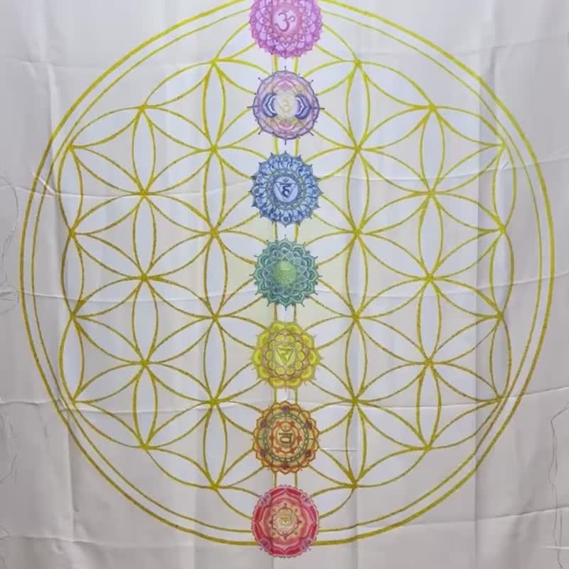 Exclusively created Joy Zen Seven Chakras Flower of Life Mandala 2020Art Selected Award The Power of Positiveness - ของวางตกแต่ง - ผ้าฝ้าย/ผ้าลินิน หลากหลายสี