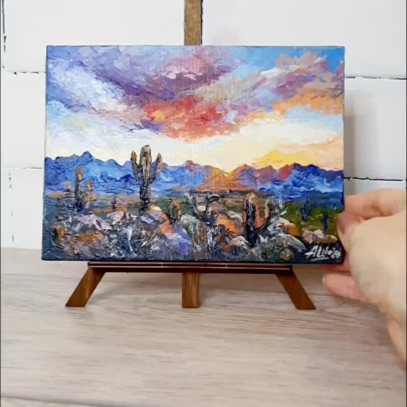 Sunset sky painting Original acrylic painting Saguaro cactus art Desert painting - โปสเตอร์ - วัสดุอื่นๆ หลากหลายสี