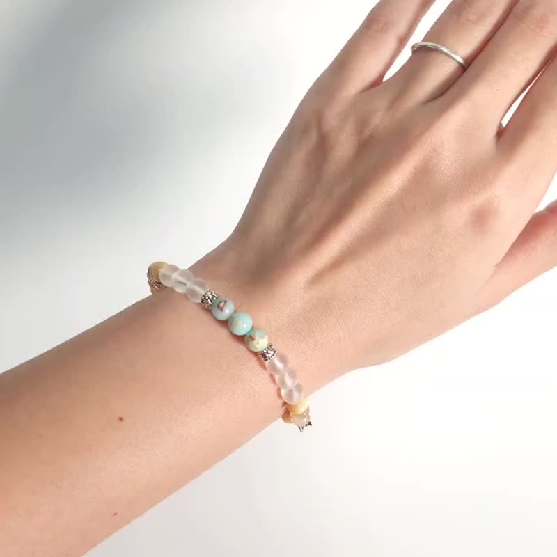 雪颯櫻風(深海貝殼/白水晶/壽山石/粉歐寶) - 手鍊/手鐲 - 半寶石 粉紅色