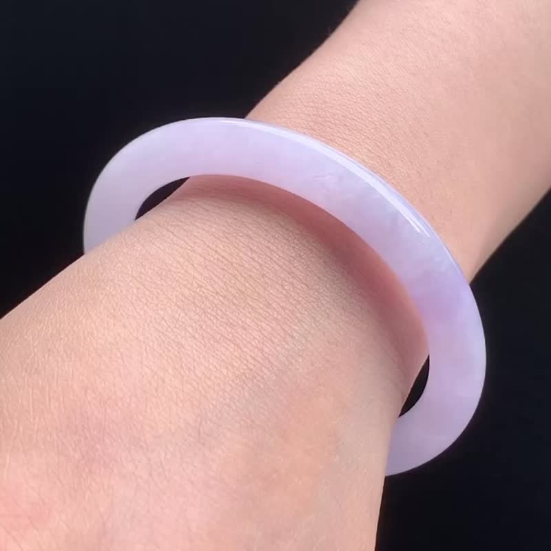 冰種翡翠天然翡翠玉鐲 A玉手鐲玉鈪 • 糯冰種粉紫翡翠圓鐲 - 手鍊/手環 - 玉石 粉紅色