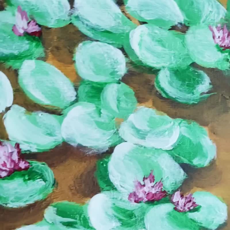 Original artwork Handmade Lily water lily acrylic paints Impressionism Small - ตกแต่งผนัง - วัสดุอื่นๆ หลากหลายสี