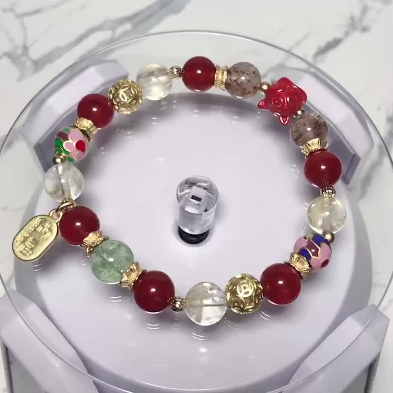 Lucky Lion and Lucky Lion | Natural crystal beaded bracelet - Bracelets - Crystal Multicolor