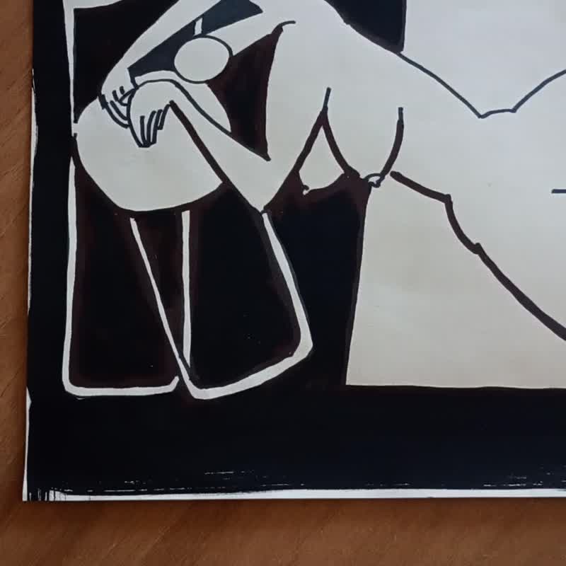 With chair nude,bedroom, Modern Idea Gift, Woman Art Print, Modern Home decor - โปสเตอร์ - กระดาษ ขาว