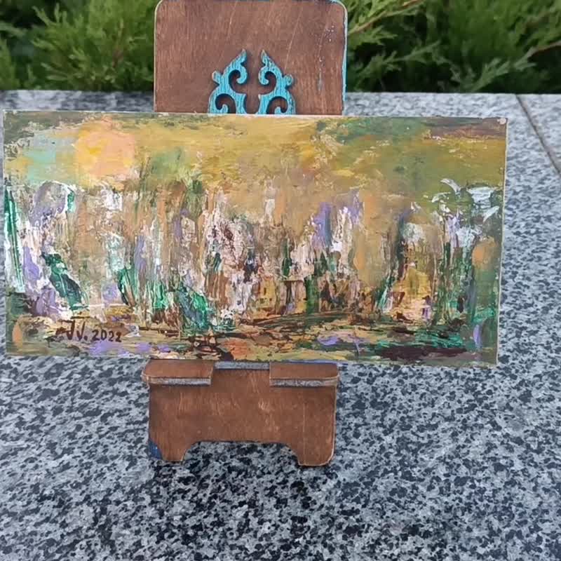 Original art -  A passing day, 10x20 cm., mixed media, oil, by Victoria Valuk - 壁貼/牆壁裝飾 - 其他材質 金色