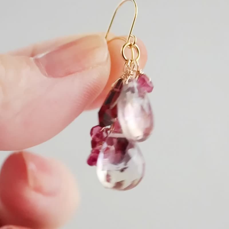 Ametrine Garnet Rubellite Tourmaline Pierced Clip-On Earrings Charms - ต่างหู - หิน สีม่วง