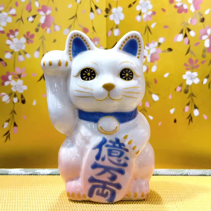【桃耀億金】日本清水燒招財貓 | 花結晶 桃白 - 億万両 右 - 擺飾/家飾品 - 瓷 白色