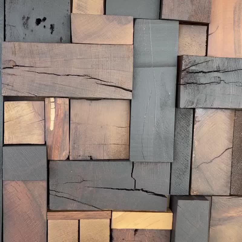 Abstract Wooden Panel of Bars Original Wall Hanging Artwork Modern Decor - 壁貼/牆壁裝飾 - 木頭 咖啡色