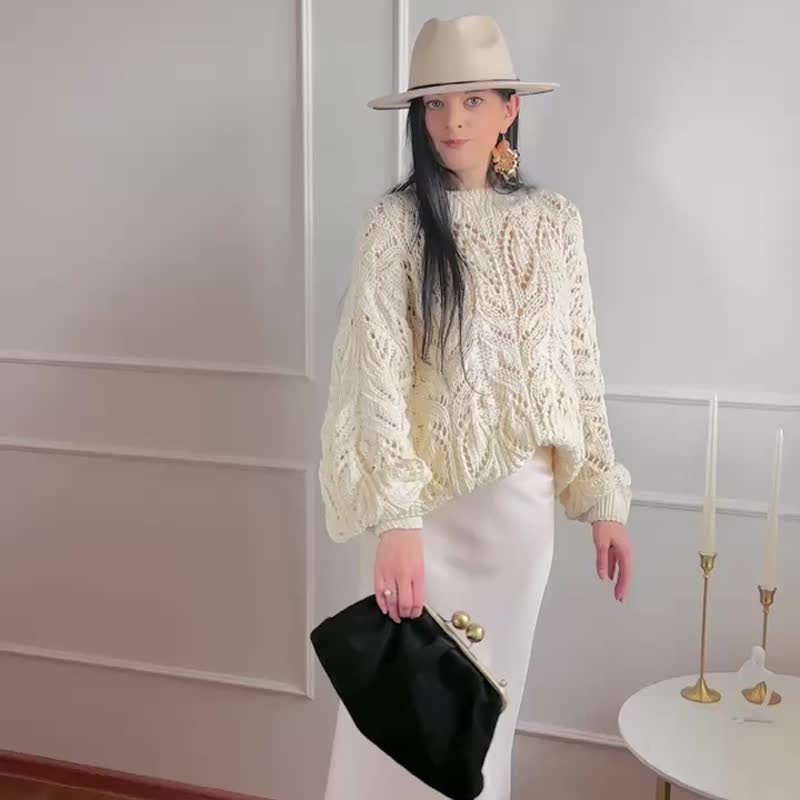Summer sweater Sweater with collar Handmade sweater for women - 女毛衣/針織衫 - 棉．麻 