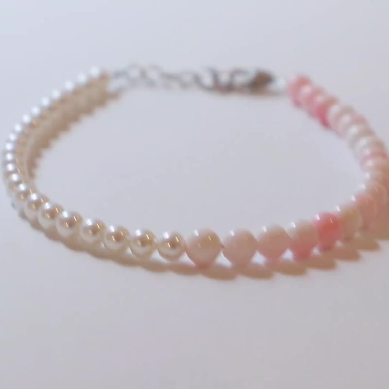 925 SILVER天然粉嫩女皇貝胭脂貝天然淡水珍珠手鐲 - 手鍊/手環 - 半寶石 粉紅色