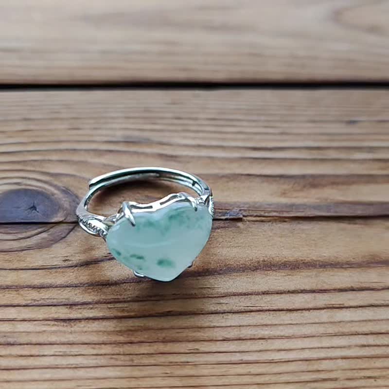 Pro-Cui natural jade high ice floating flower gum moist bottom fat love egg noodle 925 sterling silver live ring - แหวนทั่วไป - หยก หลากหลายสี