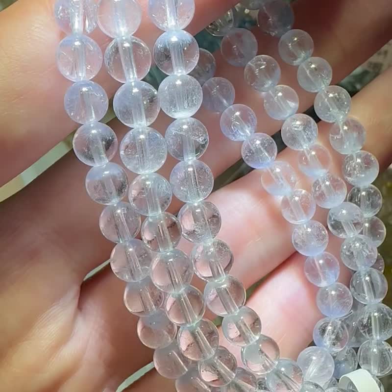 Natural high-quality blue line Stone ice crystal three-circle hand beads 5.5mm to prevent hyperthyroidism and enhance expression - สร้อยข้อมือ - คริสตัล สีน้ำเงิน