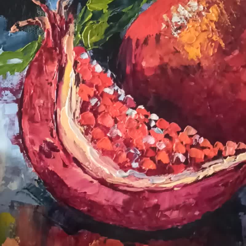 Original Oil Painting Red Pomegranate on Canvas board 30x24cm Impasto Artwork - 海報/掛畫/掛布 - 其他材質 