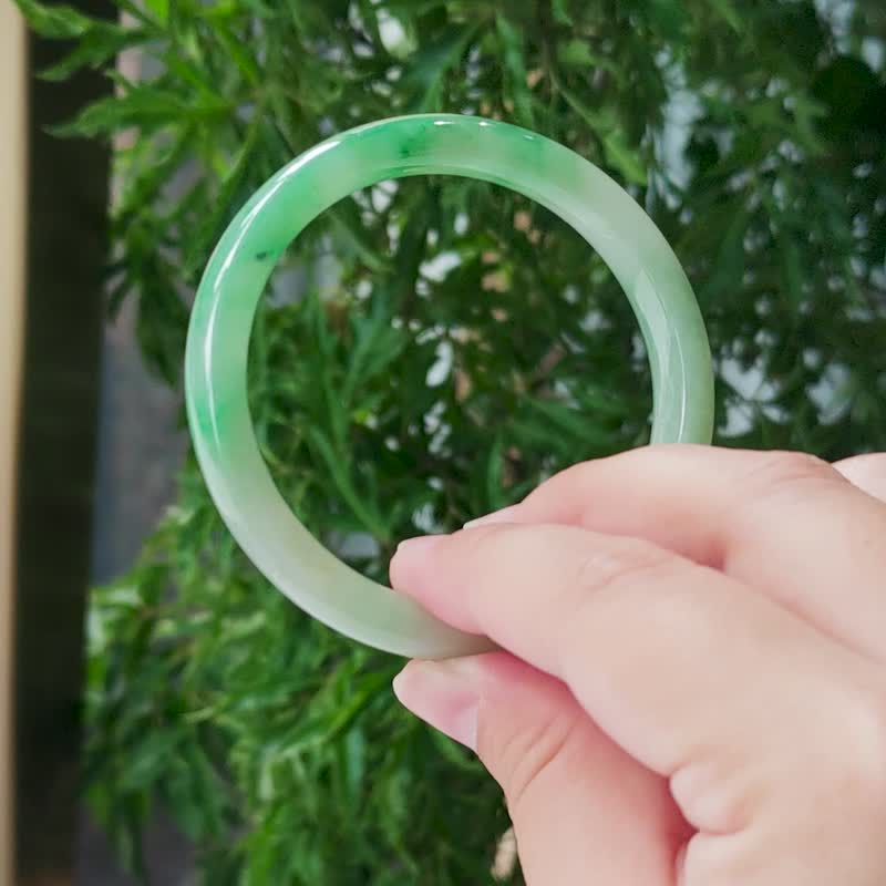 夏芸 | 冰糯起膠 / 翠綠 / 細福鐲 / 手圍17 | 天然A貨翡翠玉鐲 - 手鍊/手環 - 玉石 綠色