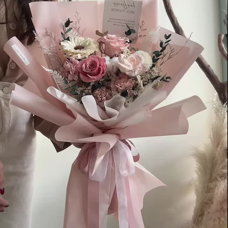 Coral Pink Everlasting Rose Bouquet - Dried Flowers & Bouquets - Plants & Flowers Pink