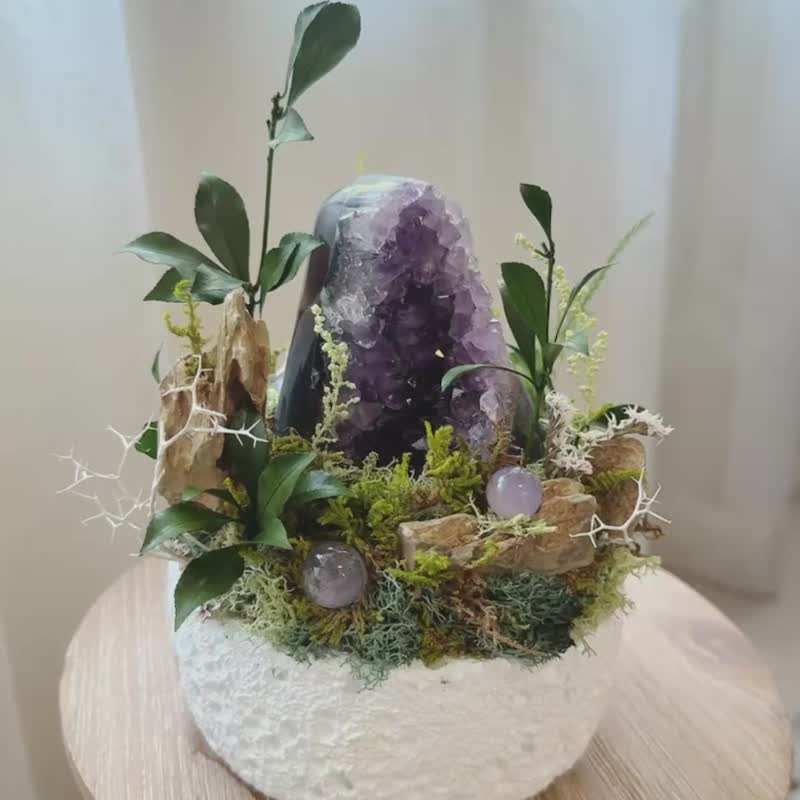 靜謐山林。森林微景觀 消磁 掛串 紫水晶 - 盆栽/植栽 - 水晶 紫色