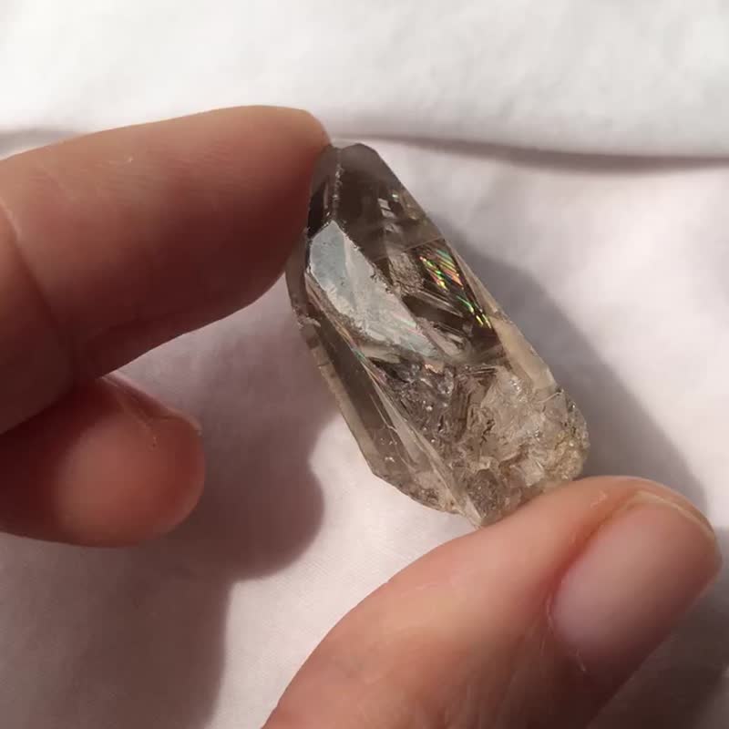 巴西 茶水晶簇 印記 金髮晶 透亮 礦標 天然原石  水晶原礦 水晶 - 擺飾/家飾品 - 水晶 卡其色