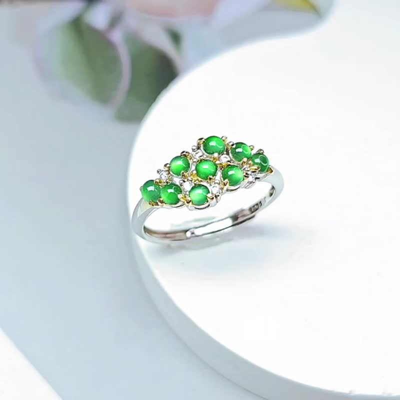 |Fashionable Yang Green|A-grade jadeite ice sun green shiny egg surface 2.5mm sterling silver exquisite multiple two-color ring - แหวนทั่วไป - หยก 