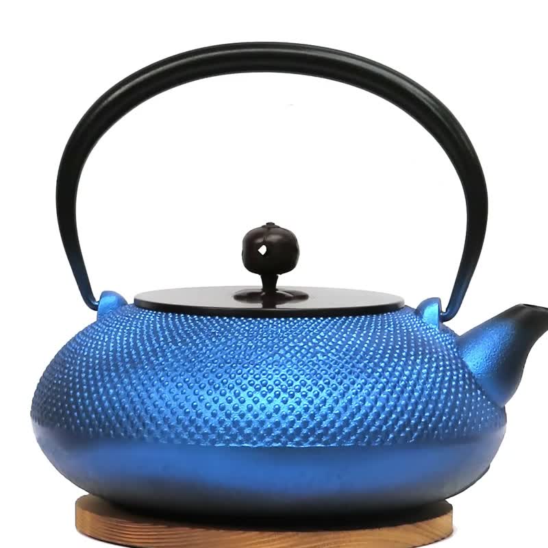 及富 南部鐵器 鐵瓶 鐵壺 平丸霰 藍色 銅蓋1.2L  IH對應 日本 - 茶壺/茶杯/茶具 - 其他金屬 藍色