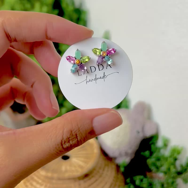 勿忘我花朵耳環 - 925 - 耳環/耳夾/耳骨夾 - 純銀 多色