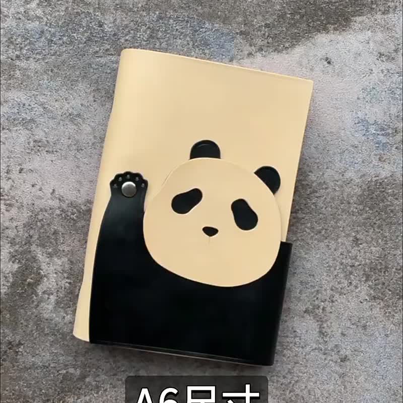 Original design a567 cute panda waving shape panda portable leather hand account loose-leaf notebook - สมุดบันทึก/สมุดปฏิทิน - หนังแท้ สีดำ