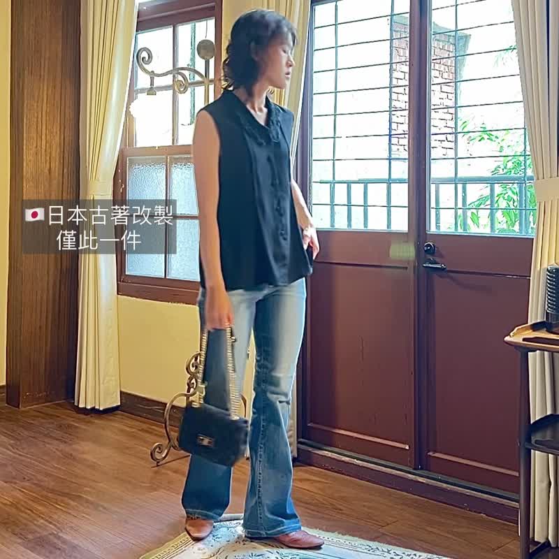 古董蕾絲領背心【日本古董衣改製】永續是最奢華的精品 - 背心/無袖上衣 - 其他材質 黑色