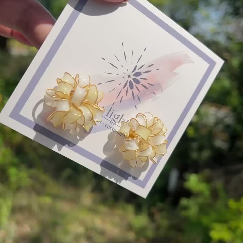 //the gift// 寬版禮物球- 暖陽 / 貼耳耳環 / 現貨 - 耳環/耳夾/耳骨夾 - 樹脂 白色