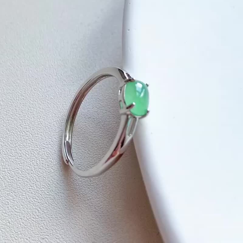 Natural Burmese Jadeite A Jade Ice Green Face S925 Silver Adjustable Ring - General Rings - Jade Multicolor