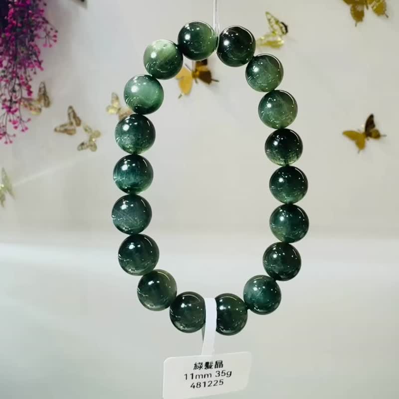 精品貓眼絲絨順髮綠髮晶11mm35g主財富事業清除身體負面 - 手鍊/手環 - 水晶 綠色
