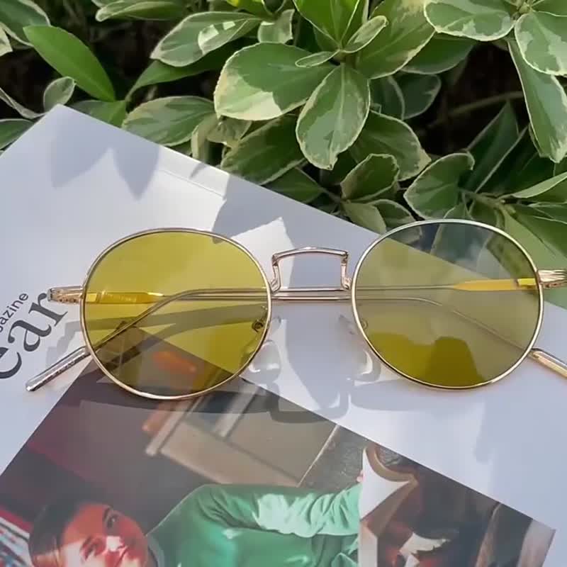 Sunlight on Worth Avenue│European and American holiday style ebony black round frame sunglasses│UV400 sunglasses - Sunglasses - Other Metals Black