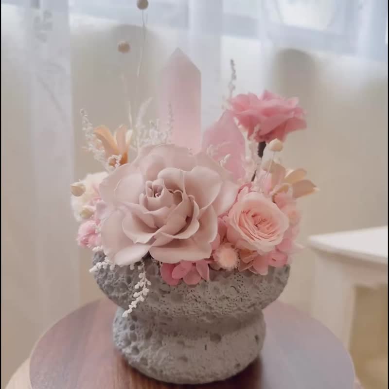遇見花開。粉水晶 永生花 盆花 - 盆栽/植栽 - 水晶 粉紅色