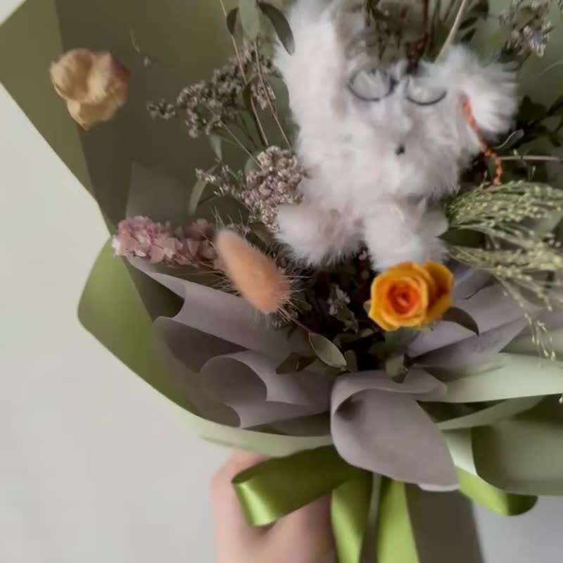 手工毛絨娃娃 乾燥花束 畢業花束 - 乾燥花/永生花 - 植物．花 多色