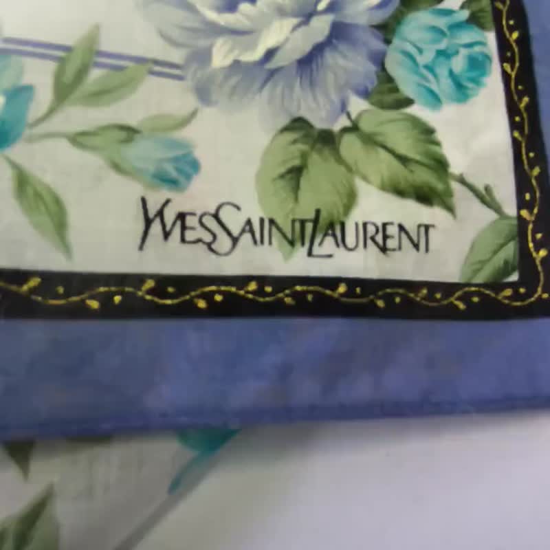 Yves Saint Laurent Vintage Handkerchief Multi Floral Blue 18.5 x 18.5 inches - 手帕 - 棉．麻 藍色