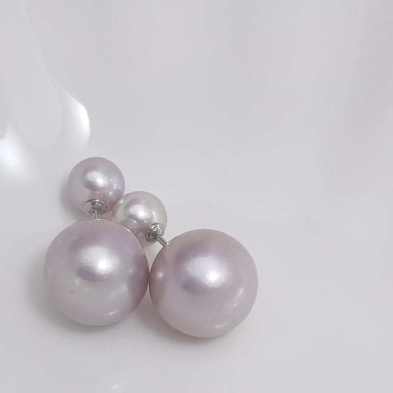 Four-bead purple pearl natural freshwater pearl purple pearl Silver multi-wearing earrings - Earrings & Clip-ons - Pearl Pink