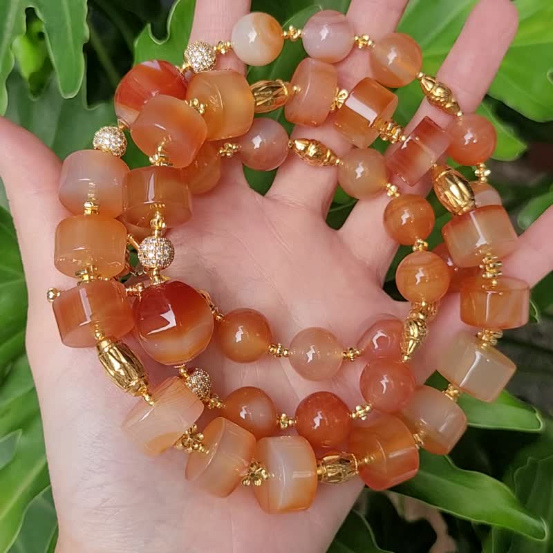 纏絲瑪瑙 玉瓍 古董黃金 大橘大利 招財 富貴 大寶石 項鍊 單品 - 項鍊 - 寶石 橘色