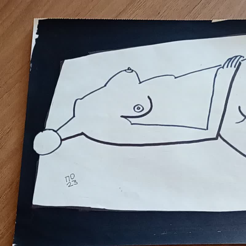 Reclining nude Abstract Forms Black white drawing Perfect artwork for Bedroom - 海報/掛畫 - 紙 白色