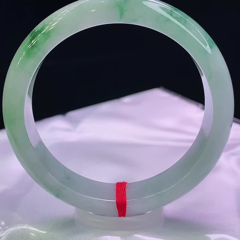 緬甸老坑 天然A貨翡翠手鐲 圈口53.9MM 冰糯飄花 編號08754 - 手鍊/手環 - 玉石 