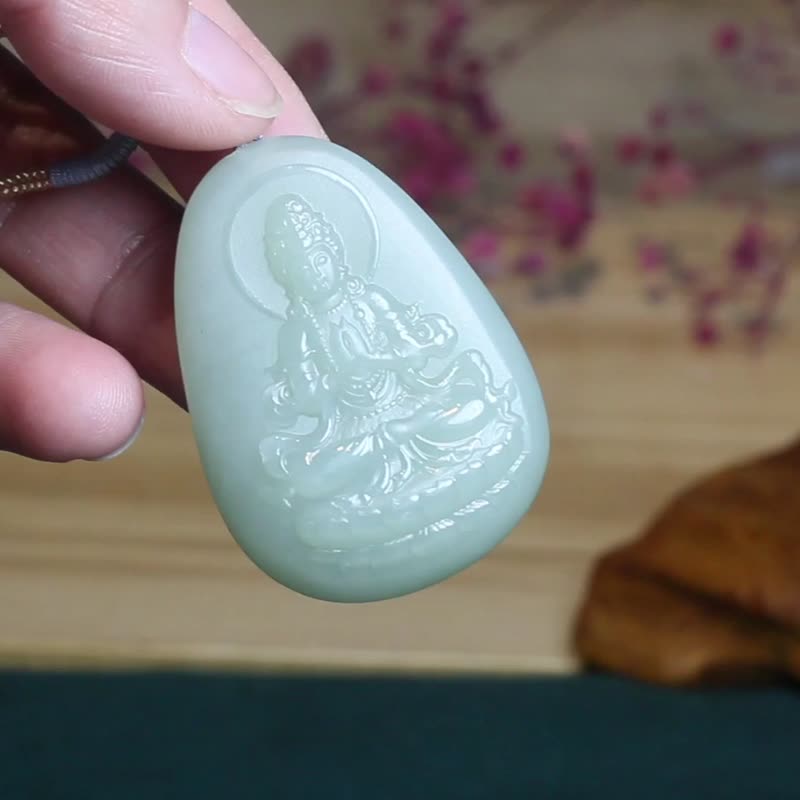 【觀音菩薩】精品玉墜/蓮花觀世音掛件/和田玉吊墜/男士禮物 - 項鍊 - 玉石 綠色