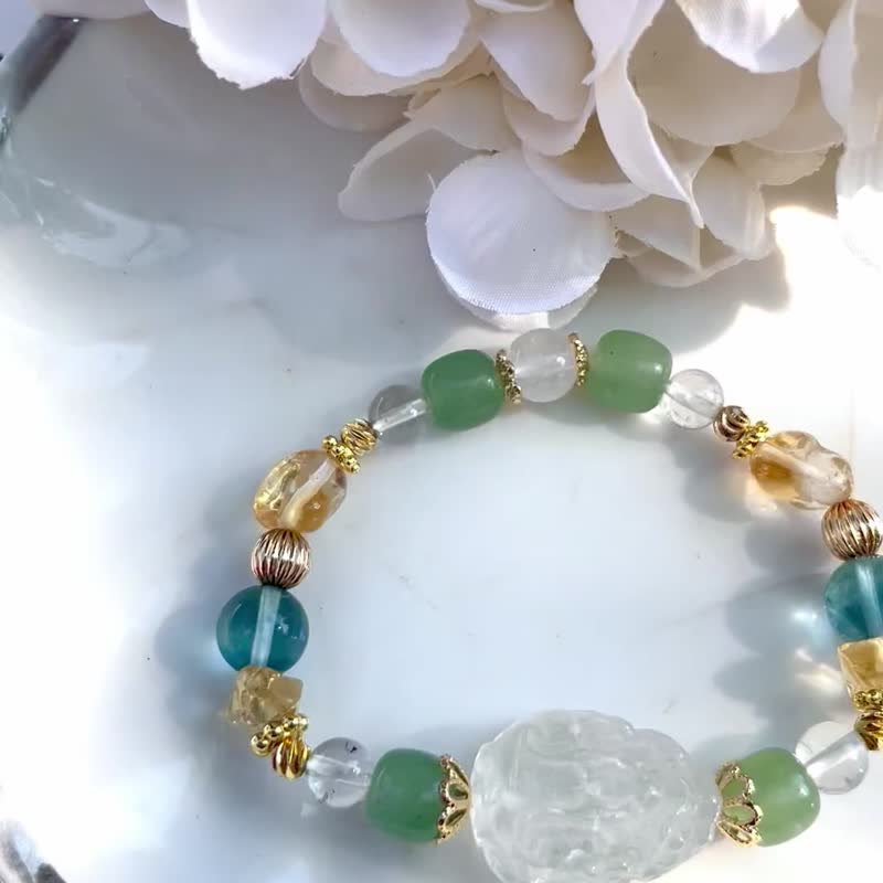 Longevity and longevity/Crystal that enhances career fortune, attracts wealth and increases health/Aventurine/Citrine/White Crystal/ - Bracelets - Crystal Green