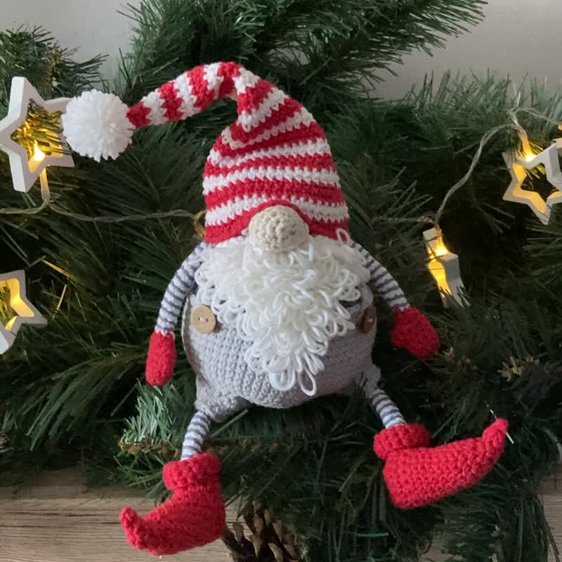 Scandinavian New Year gnome, Crochet elf - ของเล่นเด็ก - ผ้าฝ้าย/ผ้าลินิน สีแดง