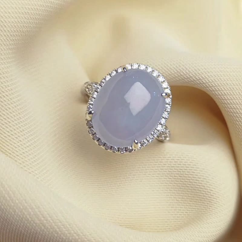 貴人•桃花•招財|大冰紫蛋面|緬甸A貨翡翠純銀簡約戒指 - 戒指 - 玉石 