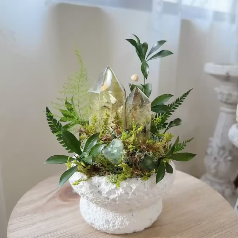 巴西 黃水晶柱_春之交響曲。黃水晶 永生葉材綠植栽 - 盆栽/植栽 - 水晶 黃色