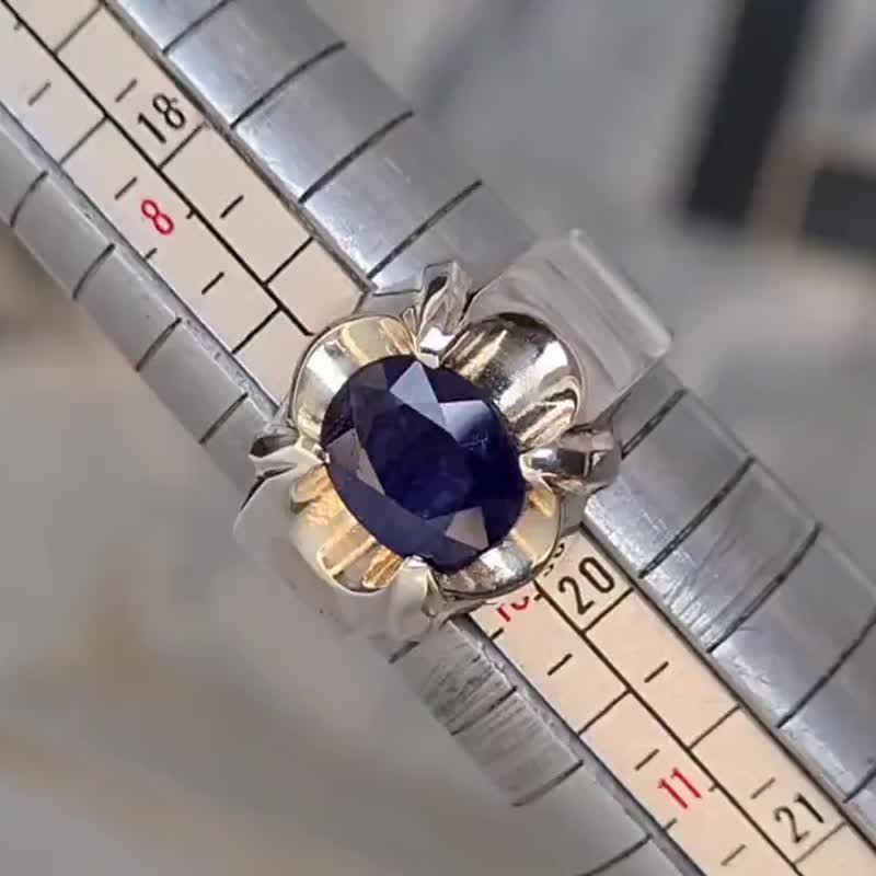 サファイアの指輪 天然ダークブルーサファイア ジュエリー 手作り ジュエリー ユニセックス - リング・指輪 - 宝石 ブルー