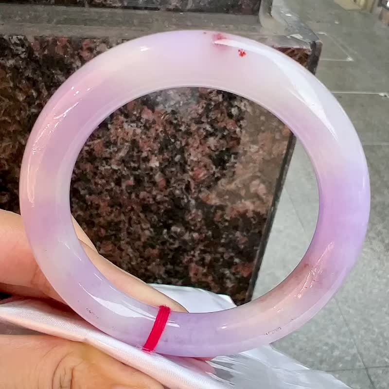 冰種 天然翡翠 緬甸 A玉 玉鐲 • 糯冰種紫紅翡翠圓鐲 - 手鍊/手環 - 玉石 粉紅色