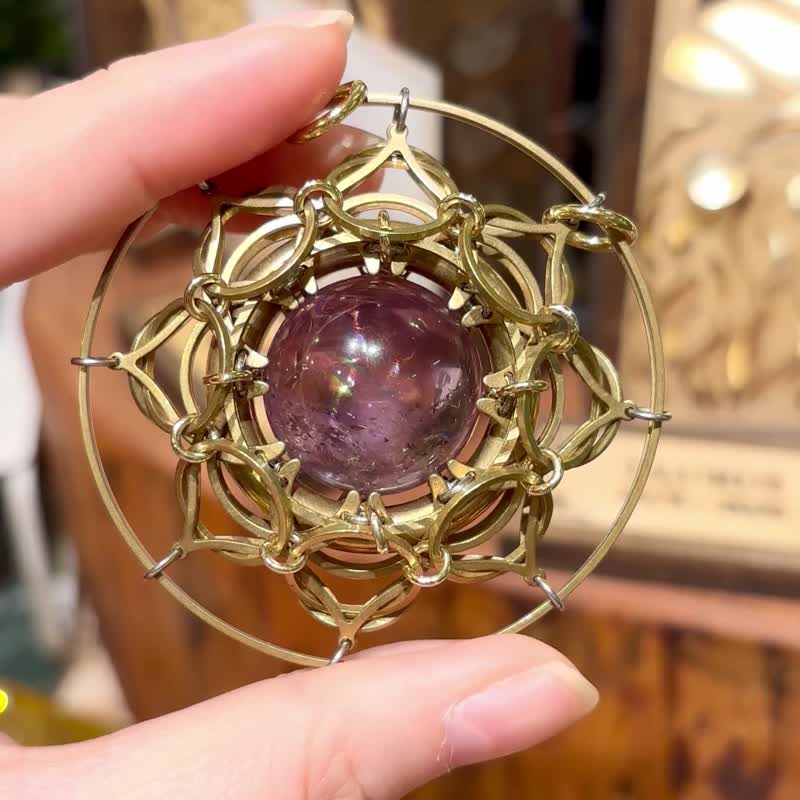 紫水晶 掛飾 曼陀羅 花 六角星 聖誕禮物 - 吊飾/掛飾 - 其他金屬 白色